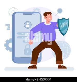 Hand drawn vpn illustration Vector illustration. Stock Vector