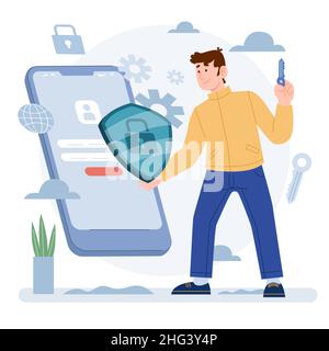 Hand drawn vpn illustration Vector illustration. Stock Vector