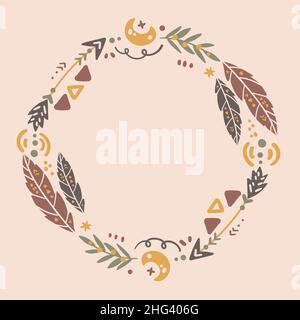 Ornamental boho frame with decorative elements Vector illustration. Stock Vector