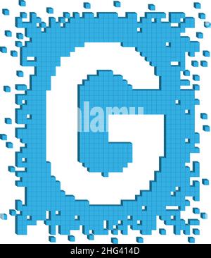 Vector drawn letter G surrounded by numerous small blue color cubes Stock Vector