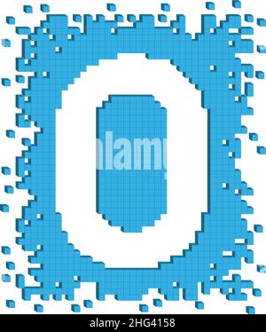 Vector drawn letter O surrounded by numerous small blue color cubes Stock Vector