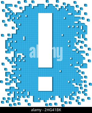 Vector shaped Exclamation mark surrounded by numerous small blue color cubes Stock Vector