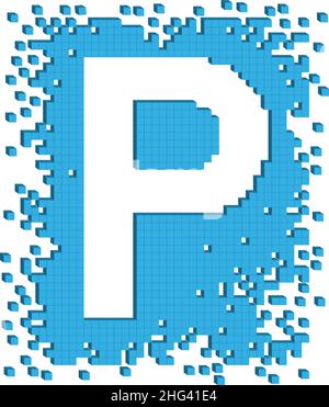 Vector drawn letter P surrounded by numerous small blue color cubes Stock Vector