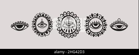 Evil eye third element hand drawn.Esoteric mystic symbol,authentic icon. Stock Vector