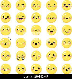 Smiles collection. Cute emoticons human faces emotions angry happy sad holiday smile recent vector round cartoon balls recent vector templates set Stock Vector