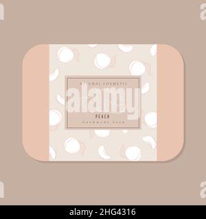 Peaches Bath Cosmetics Package Box. Abstract Vector Wrapped Paper Container with Label Cover. Packaging Design. Modern Typography and Hand Drawn Fruit Stock Vector