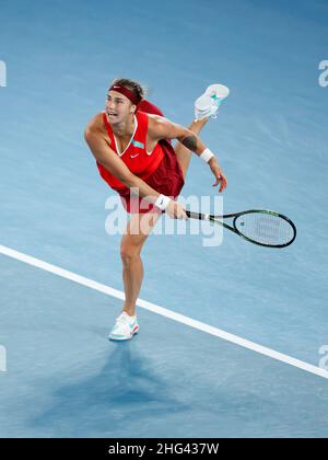 Melbourne, Australia. 18th Jan, 2022. ARYNA SABALENKA (BLR) in action on day 2 at the 2022 Australian Open on Tuesday January 2022,  Melbourne ParkCredit: corleve/Alamy Live News Stock Photo