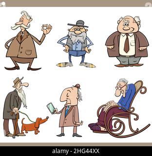 Cartoon illustration of elder men or seniors characters set Stock Vector