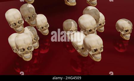 3d illustration - Human skulls falling on background Stock Photo