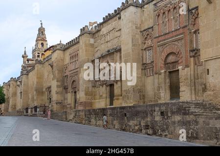 Cordoba Spain - 09 13 2021: Exterior facade view at Mosque-Cathedral of Córdoba, or Cathedral of Our Lady of the Assumption, Roman Catholic Diocese of Stock Photo