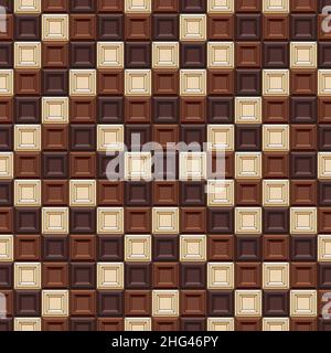 Seamless pattern made of chocolate cubes, sweets. Colored vector background. Stock Vector
