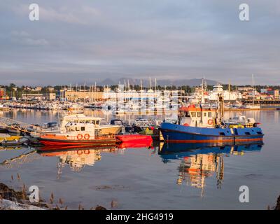 Ronvikleira, Bodo, Norway - August 18, 2019: View of the marina and sailing  and fishing boats during the day time. Yacht port located in the port of Stock Photo