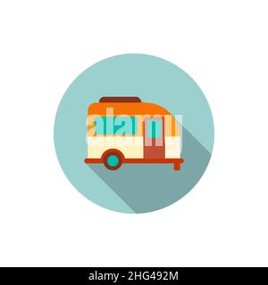 Travel trailer icon, Vector flat long shadow design. Transport concept. Stock Vector