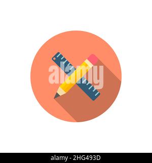Rule and pencil flat icon with long shadow on blue circle background , educational concepts , vector illustration Stock Vector