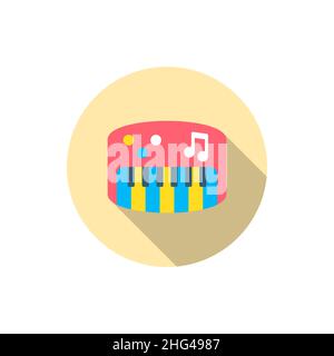 Piano toy icon , Vector flat long shadow design. Children's toys concept. Stock Vector