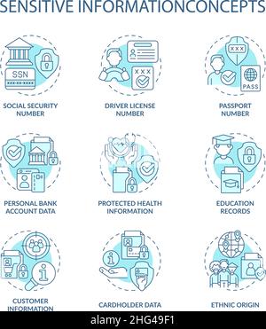 Sensitive information turquoise concept icons set Stock Vector