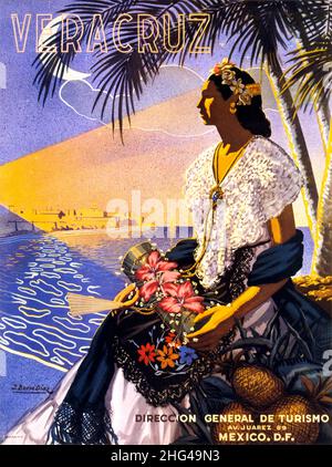 18x24 Visit  1940s Veracruz Mexico Dancing Vintage Style Travel Poster 