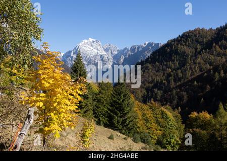 View of mountains in Triglav National Park in the Julian Alps, Slovenia. Stock Photo