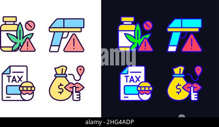 Illegal transportation light and dark theme RGB color icons set Stock Vector