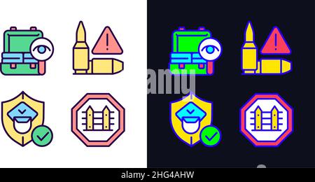 Checkpoint examination light and dark theme RGB color icons set Stock Vector