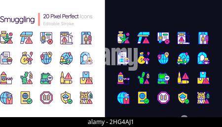 Smuggling light and dark theme RGB color icons set Stock Vector