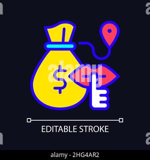 Bulk cash smuggling RGB color icon for dark theme Stock Vector