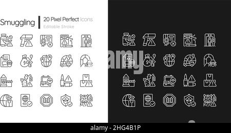 Smuggling linear icons set for dark and light mode Stock Vector