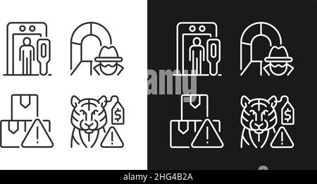 Smugglers activities prevention linear icons set for dark and light mode Stock Vector