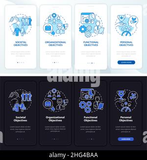 Objective of hr management night, day mode onboarding mobile app screen Stock Vector