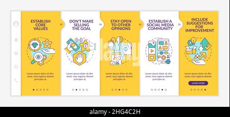 Ways to establish transparency yellow onboarding template Stock Vector
