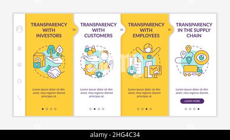 Examples of transparency yellow onboarding template Stock Vector