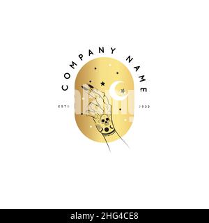 Magic Gold Logo. Mystical composition. Boho style and esoteric. Stock Vector
