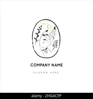Magic Gold Logo. Mystical composition. Boho style and esoteric. Stock Vector