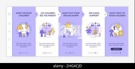 Divorce dos and donts purple and white onboarding template Stock Vector