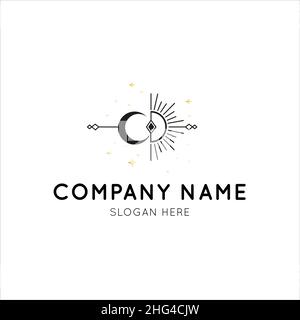Magic Gold Logo. Mystical composition. Boho style and esoteric. Stock Vector