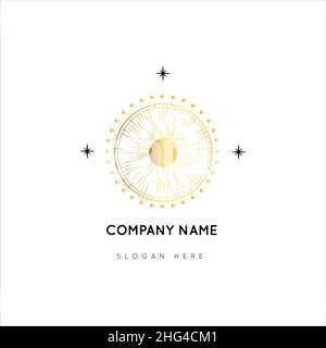 Magic Gold Logo. Mystical composition. Boho style and esoteric. Stock Vector