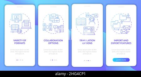 Elearning platforms features blue gradient onboarding mobile app screen Stock Vector