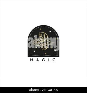 Magic Gold Logo. Mystical composition. Boho style and esoteric. Stock Vector