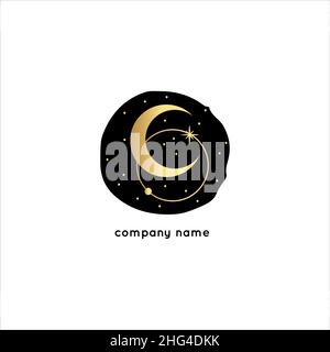 Magic Gold Logo. Mystical composition. Boho style and esoteric. Stock Vector