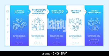 Skills for human resources manager blue gradient onboarding template Stock Vector