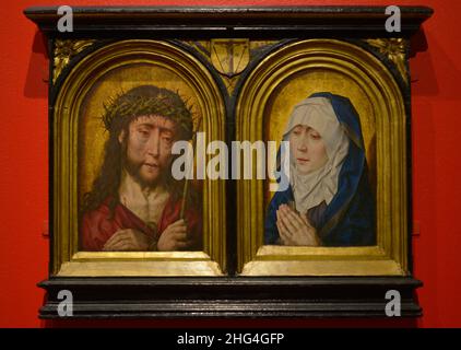 Ecce Homo and Mater Dolorosa, ca.1500-1515. Diptych. Attributed to the Flemish painter Albrecht Bouts’s workshop (1451/1454-1549). Oil on oak. National Museum of Ancient Art. Lisbon, Portugal. Stock Photo