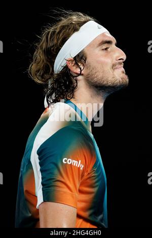 Melbourne, Australia. 18th Jan, 2022. STEFANOS TSITSIPAS (GRE) in action on day 2 at the 2022 Australian Open on Tuesday January 2022, Melbourne Park Credit: corleve/Alamy Live News Stock Photo
