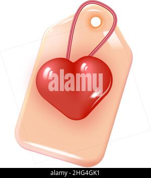 label sale on strings 3d vector Icon with red heart. Realistic Elements for romantic design Stock Vector