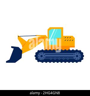 Construction orange excavator side view isolated on white background. Flat Art vector Illustration. Stock Vector