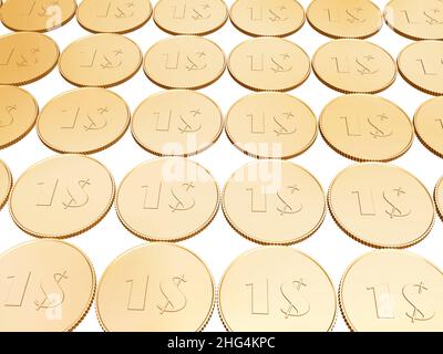 gold 1$ coin carpet on white background Stock Photo