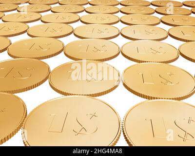 gold 1$ coin carpet on white background Stock Photo