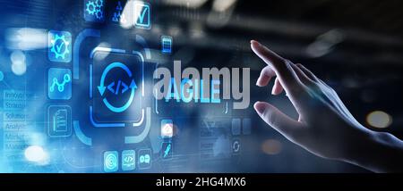 Agile development methodology concept on virtual screen. Technology concept. Stock Photo