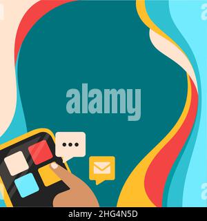 Finger Pressing Application Button Presenting Global Network Connection. Stock Vector