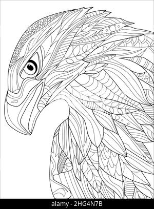 Eagle Head Line Drawing With Geometric Detailed Coloring Book Stock Vector