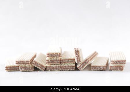 detail short of wafer roll chocolate isolated on white  Stock Photo